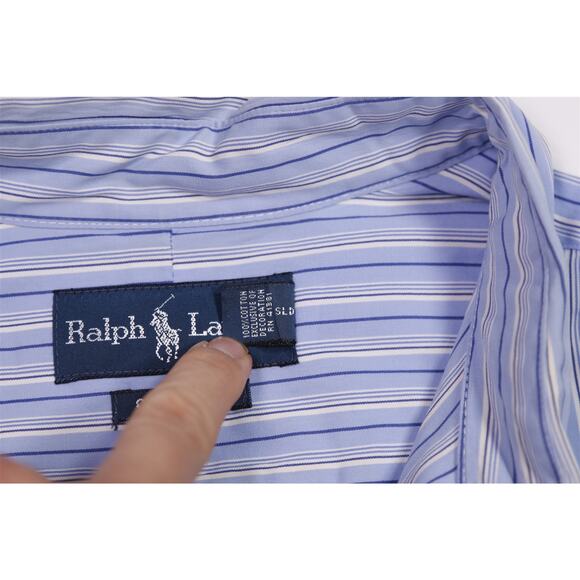 Ralph Lauren Mens Classic Fit Blue Striped Cotton Button-Up Dress Shirt XXL - Picture 8 of 8